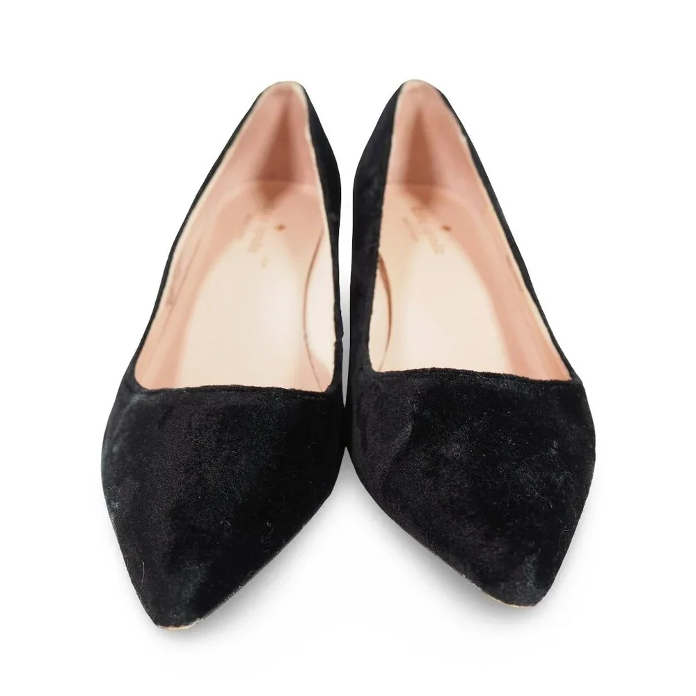 Kate Spade Milan Too Point Toe Velvet Black Heels Women's 7M Black / Gold Accent